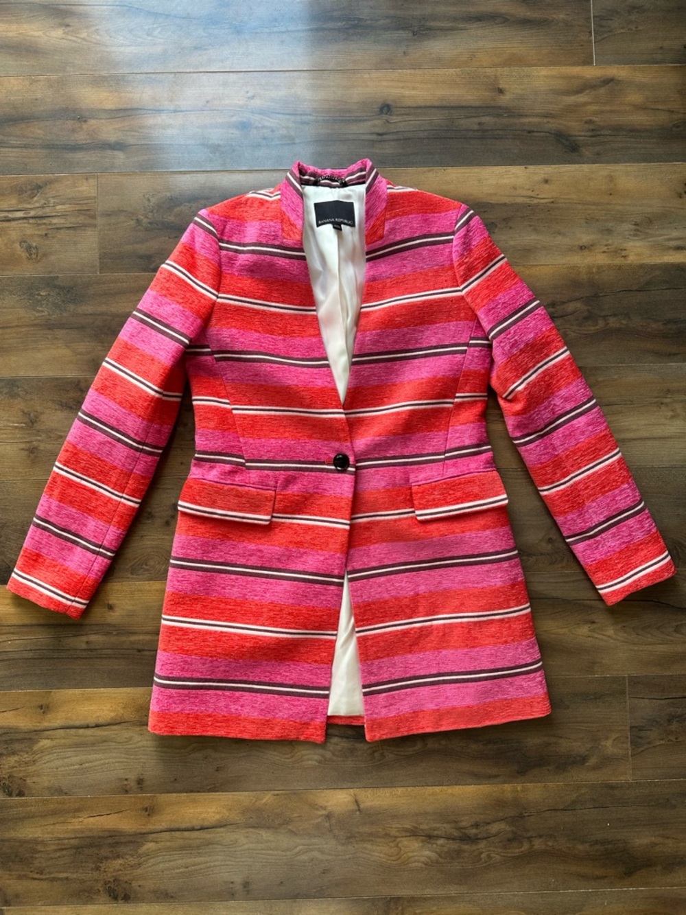 Banana Republic Pink Red Striped Blazer XS Tailored Statement Coat - Picture 1 of 7
